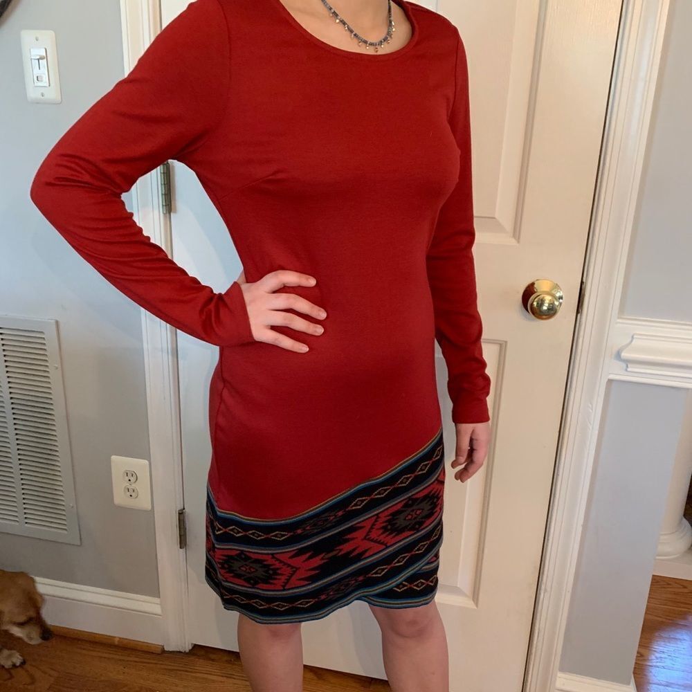 Versona Fitted Southwestern Blanket Hem Rust Dress sz 6